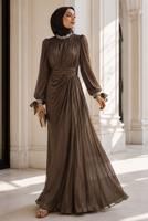 Vêtements hijab BRUN ROBE DE SOIRÉE EN MOUSSELINE DE SOIE T 9263