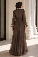 Vêtements hijab BRUN ROBE DE SOIRÉE EN MOUSSELINE DE SOIE T 9263