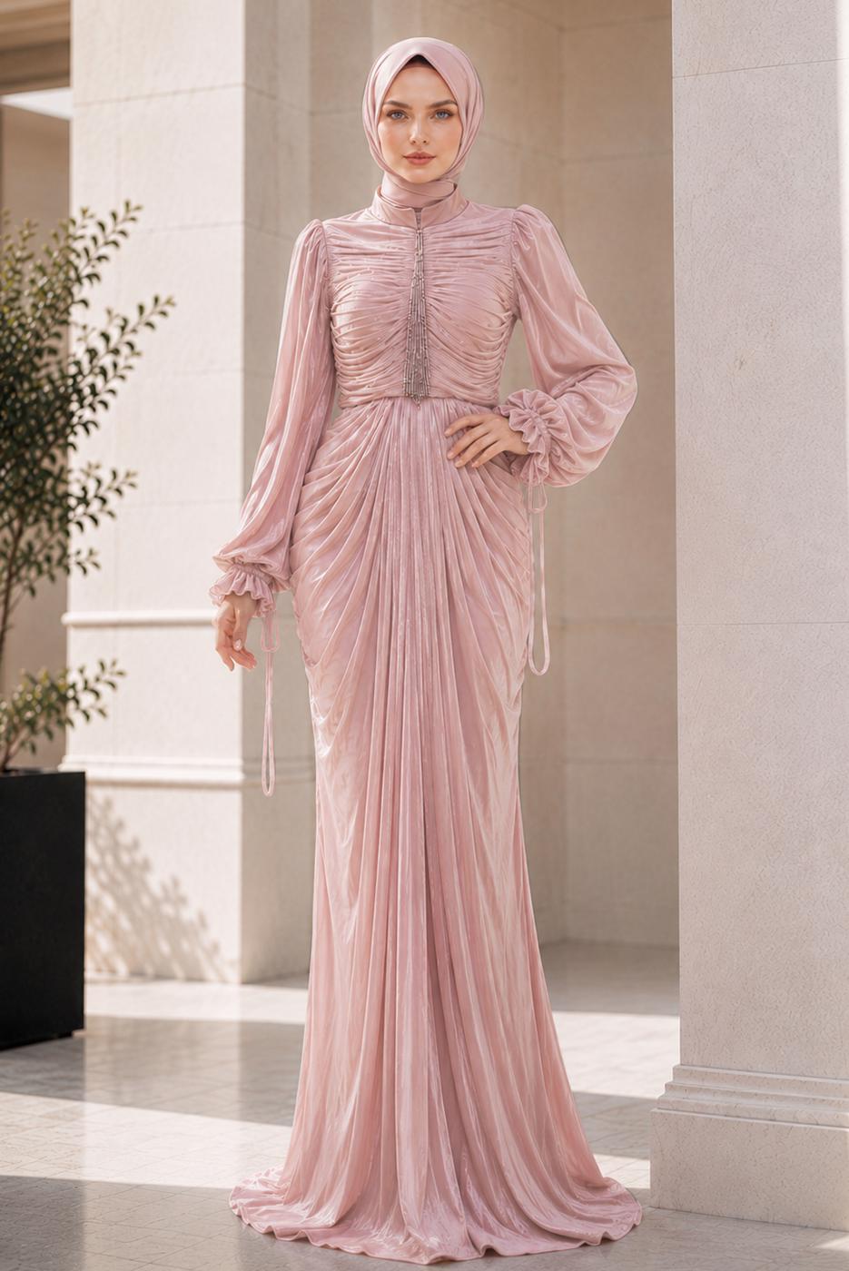 Hijab clothing POWDER DRAPE DETAILED EVENING DRESS T 9325
