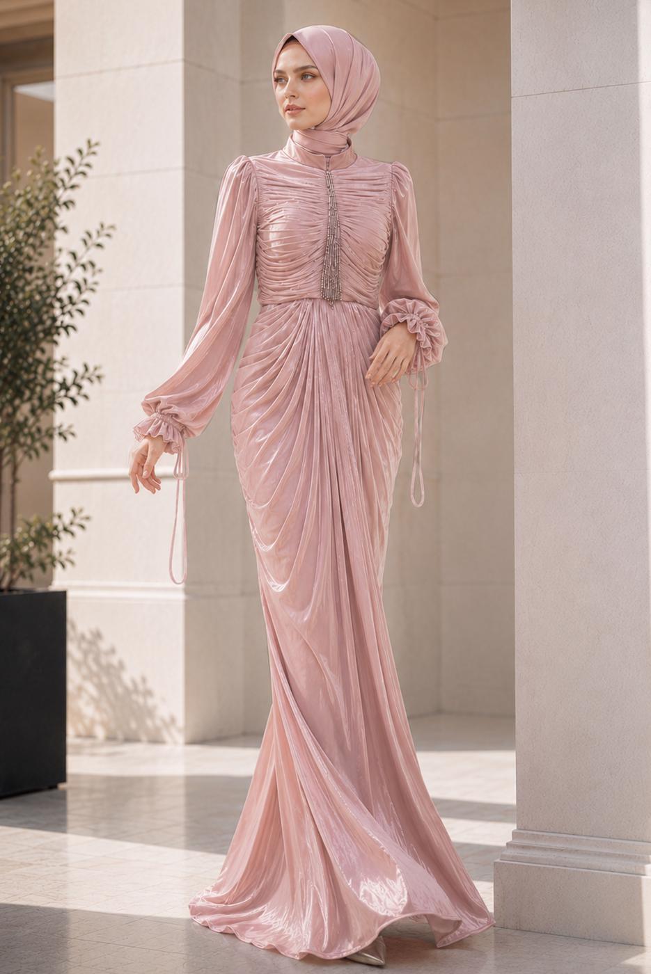 Hijab clothing POWDER DRAPE DETAILED EVENING DRESS T 9325