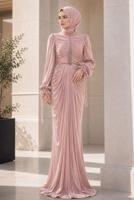 Hijab clothing POWDER DRAPE DETAILED EVENING DRESS T 9325