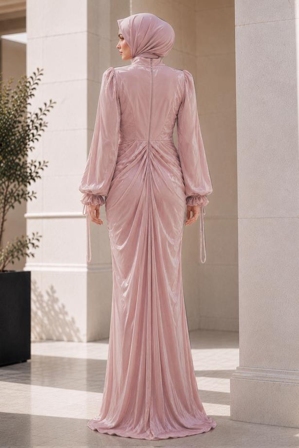 Hijab clothing POWDER DRAPE DETAILED EVENING DRESS T 9325 - TRENDTESETTÜR