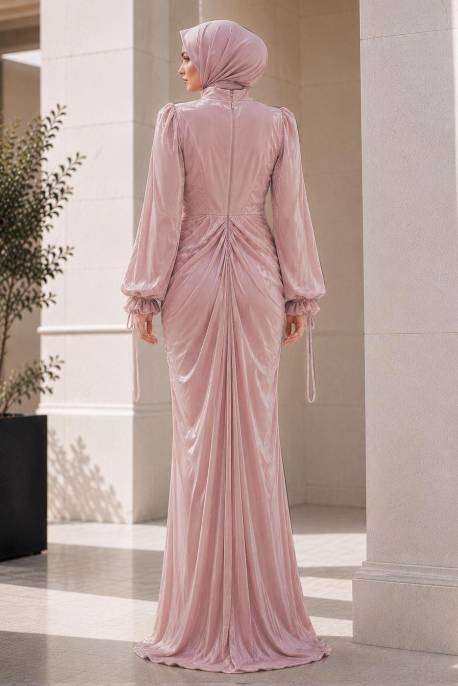 Hijab clothing POWDER DRAPE DETAILED EVENING DRESS T 9325
