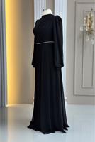 Tesettür giyim SİYAH DRAPE DETAYLI ABİYE ELBİSE T 9363