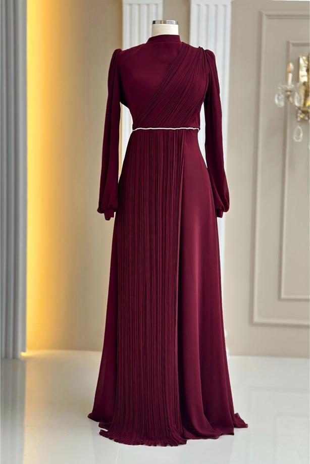 Tesettür giyim  DRAPE DETAYLI ABİYE ELBİSE T 9363