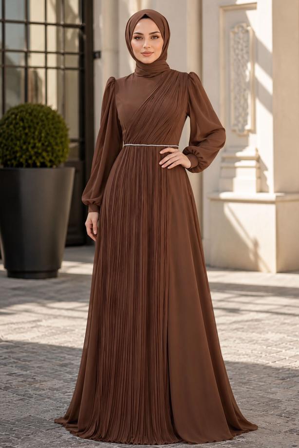 Tesettür giyim  DRAPE DETAYLI ABİYE ELBİSE T 9363