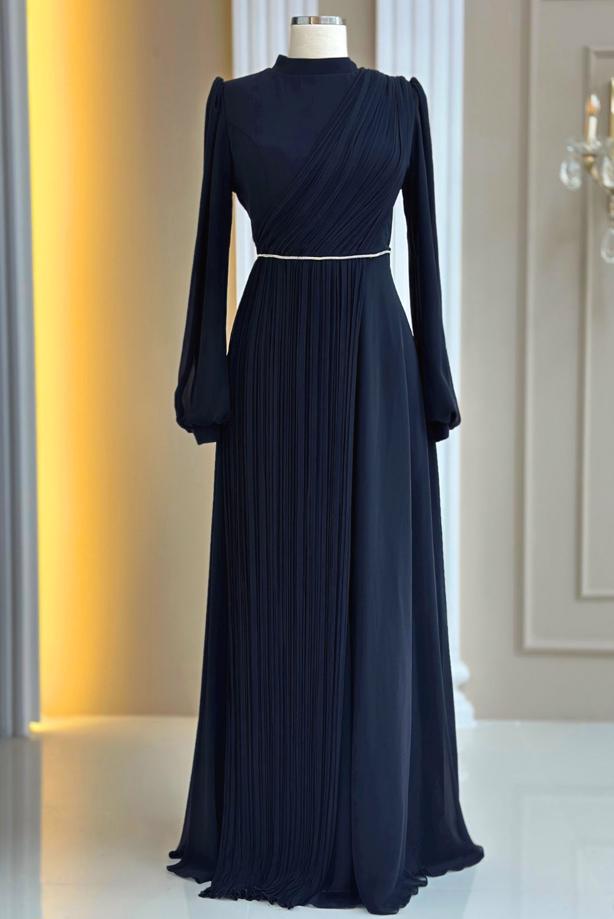 Tesettür giyim  DRAPE DETAYLI ABİYE ELBİSE T 9363
