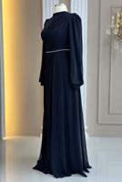 Tesettür giyim LACİVERT DRAPE DETAYLI ABİYE ELBİSE T 9363