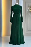 Hijab clothing GREEN DRAPE DETAILED EVENING DRESS T 9363