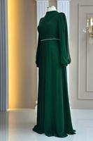 Hijab clothing GREEN DRAPE DETAILED EVENING DRESS T 9363