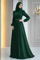 Tesettür giyim YEŞİL DRAPE DETAYLI ABİYE ELBİSE T 9363