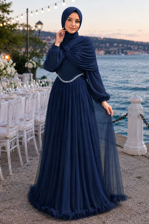 SHOULDER DETAIL EVENING DRESS T 9425