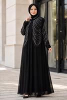 Vêtements hijab NOIR ROBE DE SOIRÉE BRODÉE DE GEMMES T 9431