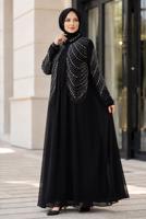 Vêtements hijab NOIR ROBE DE SOIRÉE BRODÉE DE GEMMES T 9431