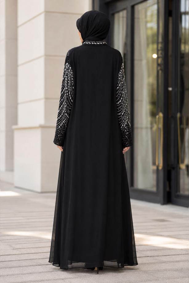 Vêtements hijab NOIR ROBE DE SOIRÉE BRODÉE DE GEMMES T 9431 - TRENDTESETTÜR