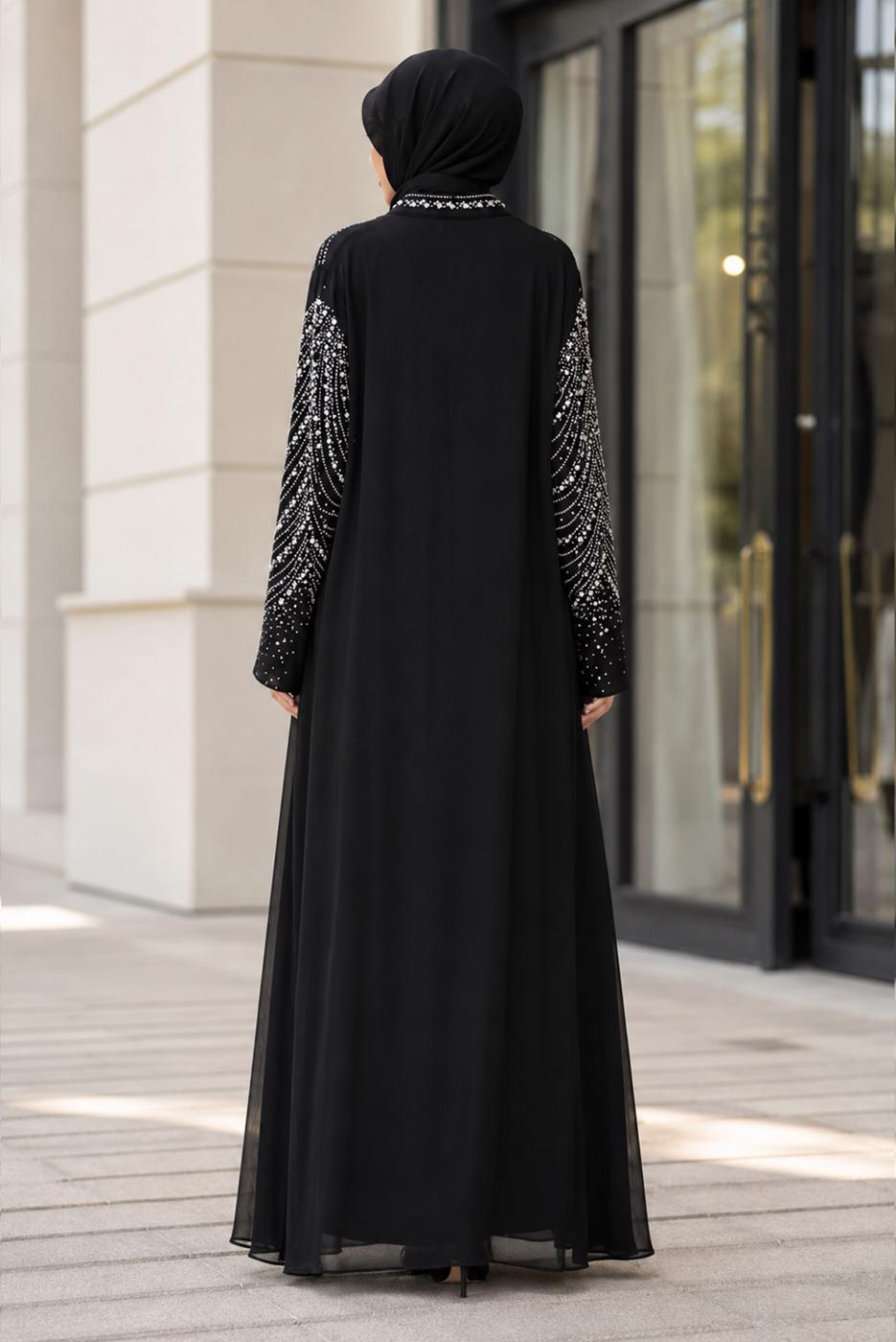 Vêtements hijab NOIR ROBE DE SOIRÉE BRODÉE DE GEMMES T 9431