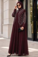 Vêtements hijab ROUGE BORDEAUX ROBE DE SOIRÉE BRODÉE DE GEMMES T 9431