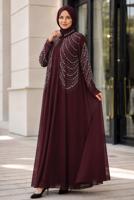 Vêtements hijab ROUGE BORDEAUX ROBE DE SOIRÉE BRODÉE DE GEMMES T 9431