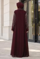 Vêtements hijab ROUGE BORDEAUX ROBE DE SOIRÉE BRODÉE DE GEMMES T 9431