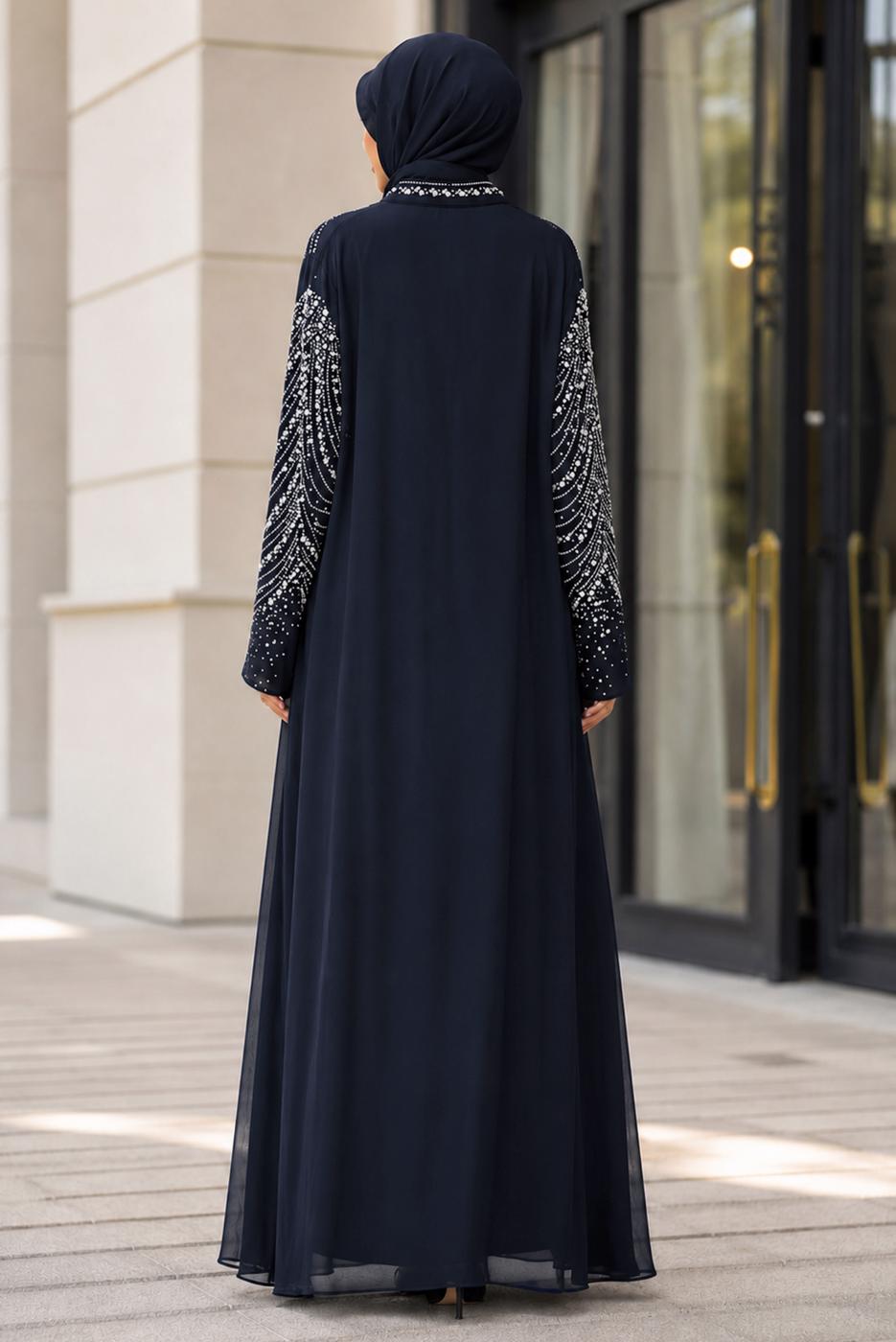 Vêtements hijab BLEU MARINE ROBE DE SOIRÉE BRODÉE DE GEMMES T 9431
