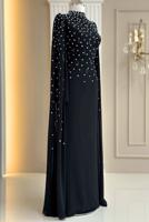 Tesettür giyim SİYAH TÜL PELERİNLİ ABİYE ELBİSE T 9463