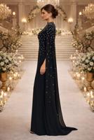 Tesettür giyim SİYAH TÜL PELERİNLİ ABİYE ELBİSE T 9463