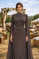 Hijab clothing BROWN EVENING DRESS WITH TULLE CAPE T 9463