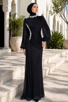 Tesettür giyim SİYAH DRAPE DETAYLI ABİYE ELBİSE T 9663