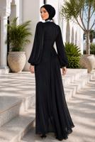 Tesettür giyim SİYAH DRAPE DETAYLI ABİYE ELBİSE T 9663