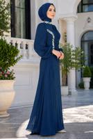 Tesettür giyim LACİVERT DRAPE DETAYLI ABİYE ELBİSE T 9663