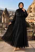 Vêtements hijab NOIR ROBE DE SOIRÉE DÉTAIL CAPE T 9764