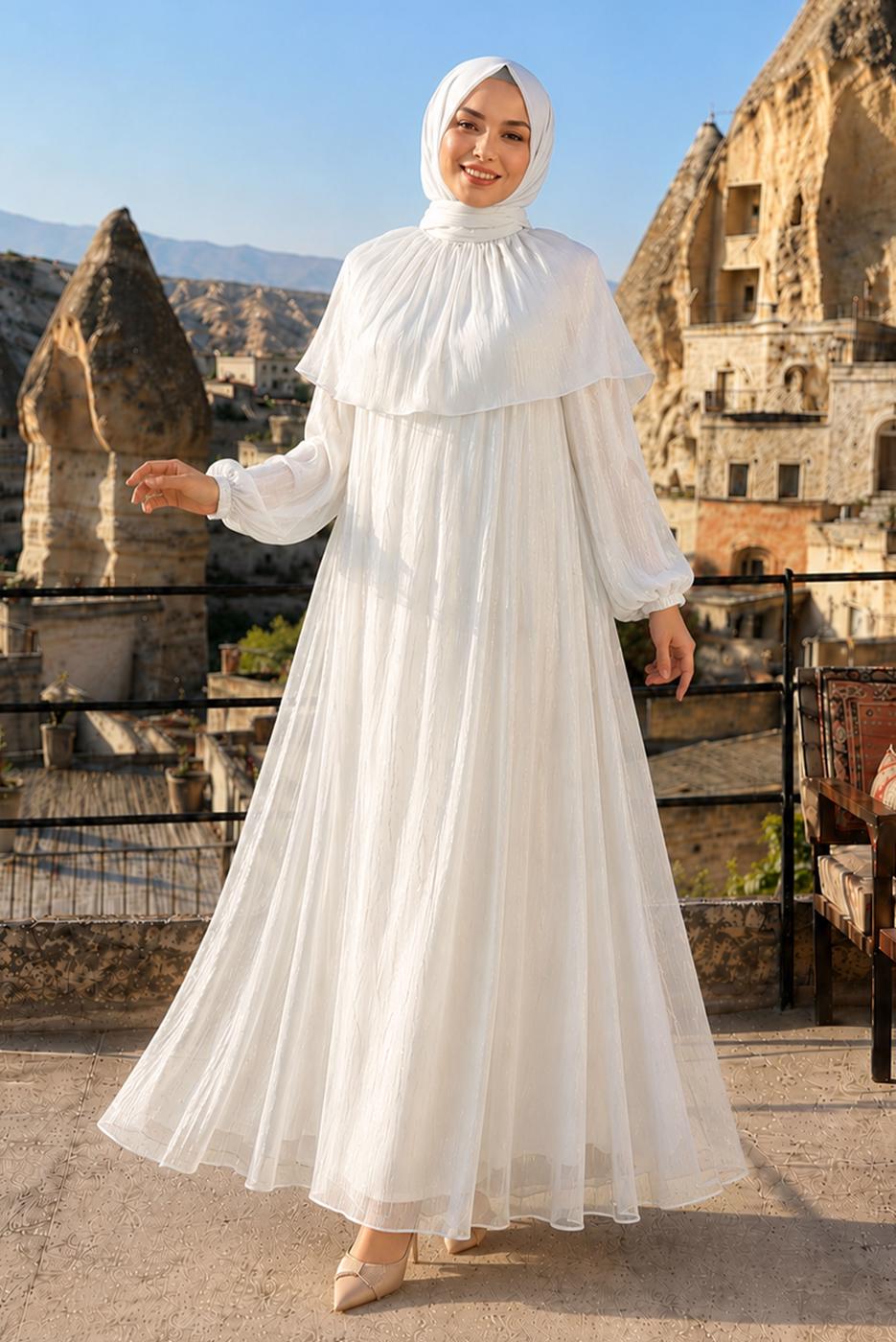 Vêtements hijab BLANC ROBE DE SOIRÉE DÉTAIL CAPE T 9764