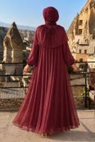 Vêtements hijab ROUGE BORDEAUX ROBE DE SOIRÉE DÉTAIL CAPE T 9764