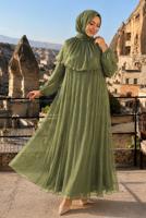 Vêtements hijab KAKI ROBE DE SOIRÉE DÉTAIL CAPE T 9764