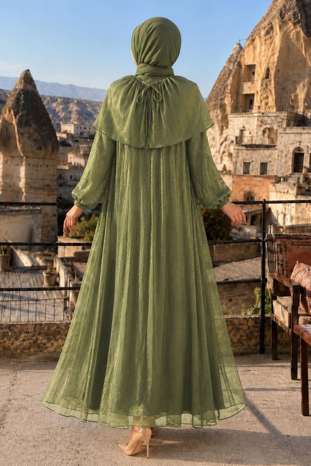 Vêtements hijab KAKI ROBE DE SOIRÉE DÉTAIL CAPE T 9764 - TRENDTESETTÜR