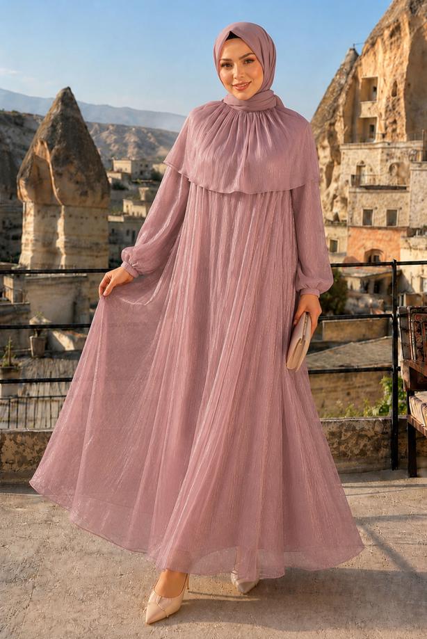 Vêtements hijab ROSE ROBE DE SOIRÉE DÉTAIL CAPE T 9764 - TRENDTESETTÜR