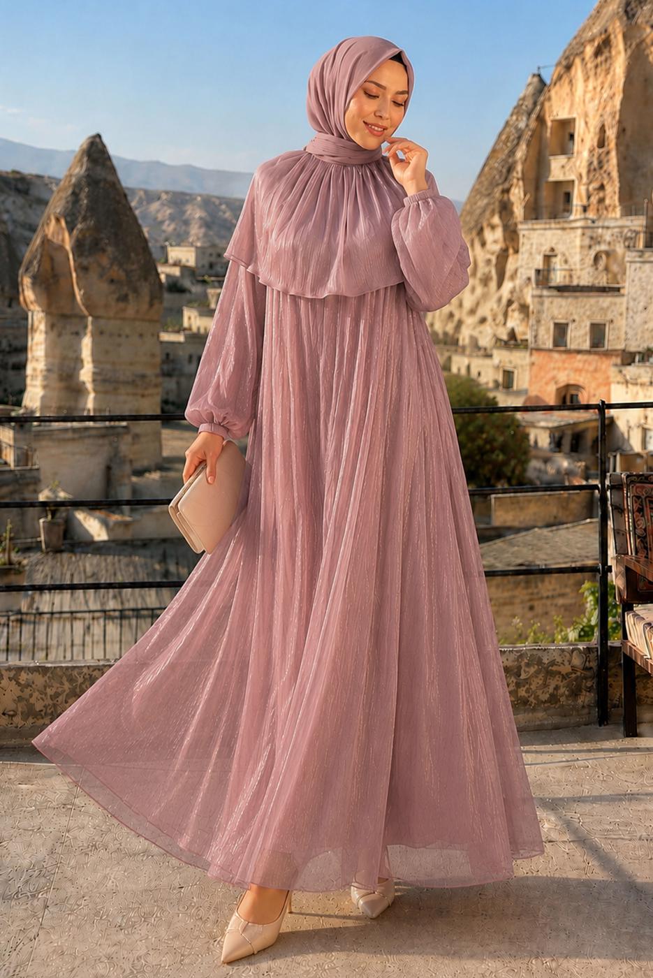 Vêtements hijab ROSE ROBE DE SOIRÉE DÉTAIL CAPE T 9764