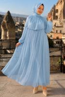 Vêtements hijab BLEU ROBE DE SOIRÉE DÉTAIL CAPE T 9764
