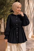Hijab clothing BLACK SMOCKED WAIST BLOUSE T 2601