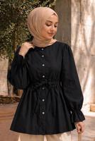 Hijab clothing BLACK SMOCKED WAIST BLOUSE T 2601