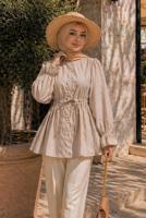 Hijab clothing BEIGE SMOCKED WAIST BLOUSE T 2601