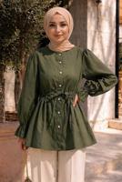 Hijab clothing KHAKI SMOCKED WAIST BLOUSE T 2601