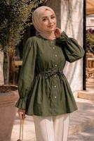 Hijab clothing KHAKI SMOCKED WAIST BLOUSE T 2601