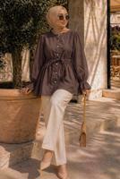 Hijab clothing BROWN SMOCKED WAIST BLOUSE T 2601