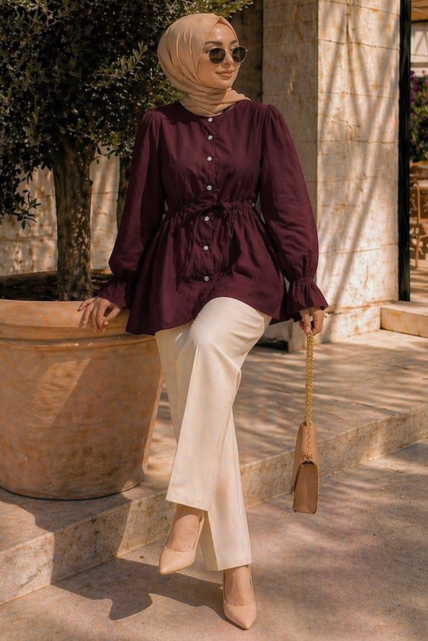 Hijab clothing PLUM SMOCKED WAIST BLOUSE T 2601 - TRENDTESETTÜR