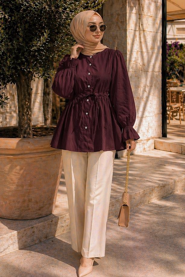 Hijab clothing PLUM SMOCKED WAIST BLOUSE T 2601 - TRENDTESETTÜR