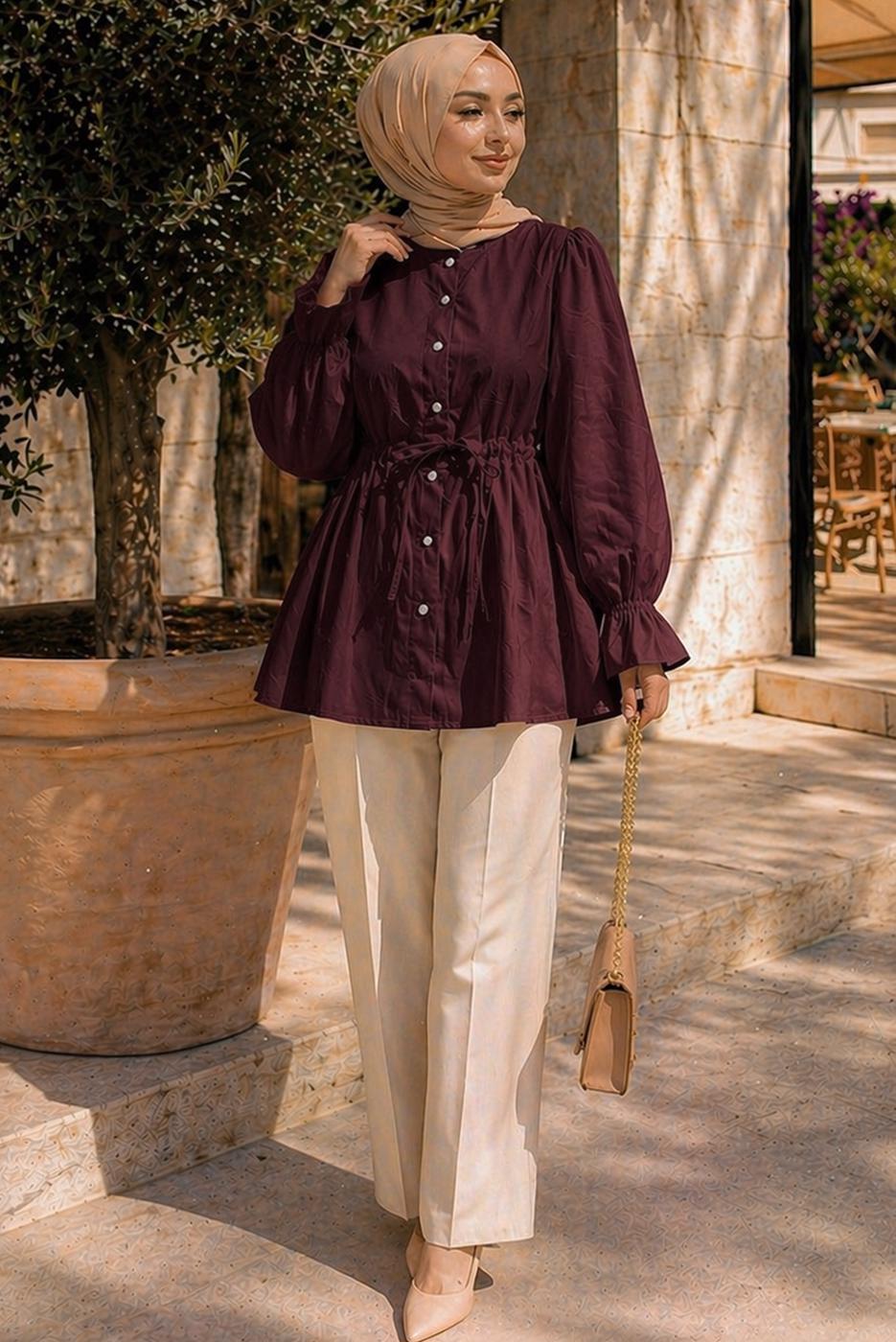 Hijab clothing PLUM SMOCKED WAIST BLOUSE T 2601