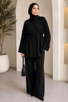 Hijab clothing BLACK BELTED MANDARIN COLLAR BLOUSE T 2833
