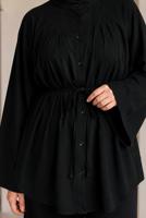 Hijab clothing BLACK BELTED MANDARIN COLLAR BLOUSE T 2833