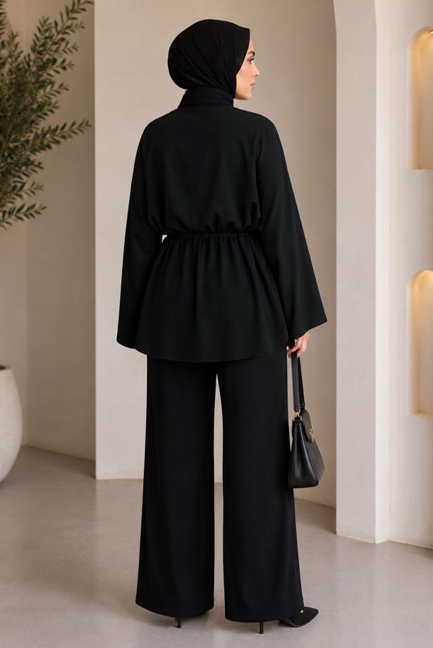 Hijab clothing  BELTED MANDARIN COLLAR BLOUSE T 2833 - TRENDTESETTÜR